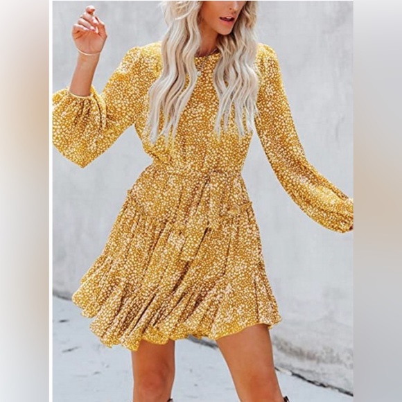 AMALL Crewneck Floral Mini Dress, Yellow SOLD OUT ONLINE - Picture 4 of 8